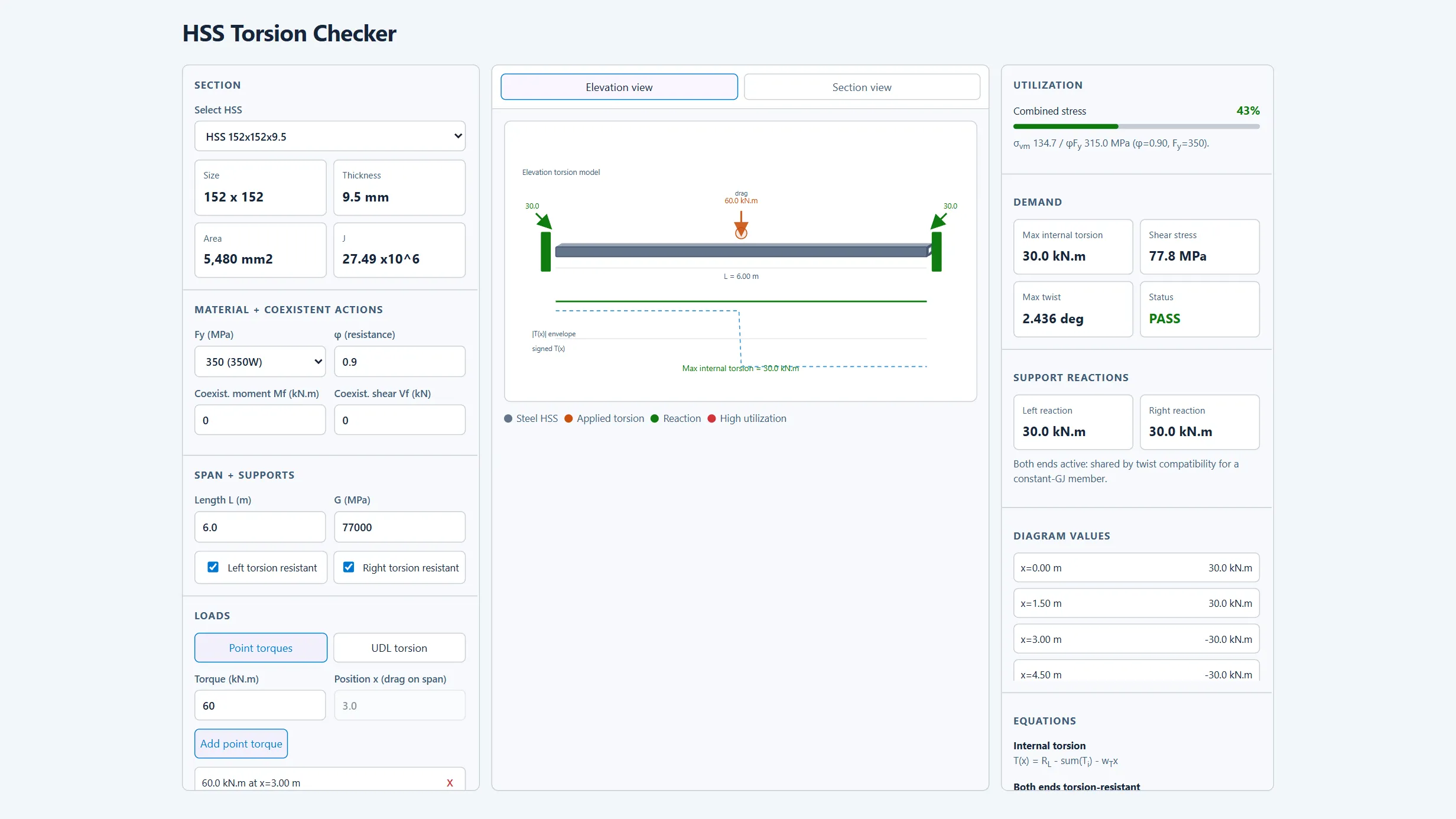 HSS Torsion Checker running in the CoLateral workspace