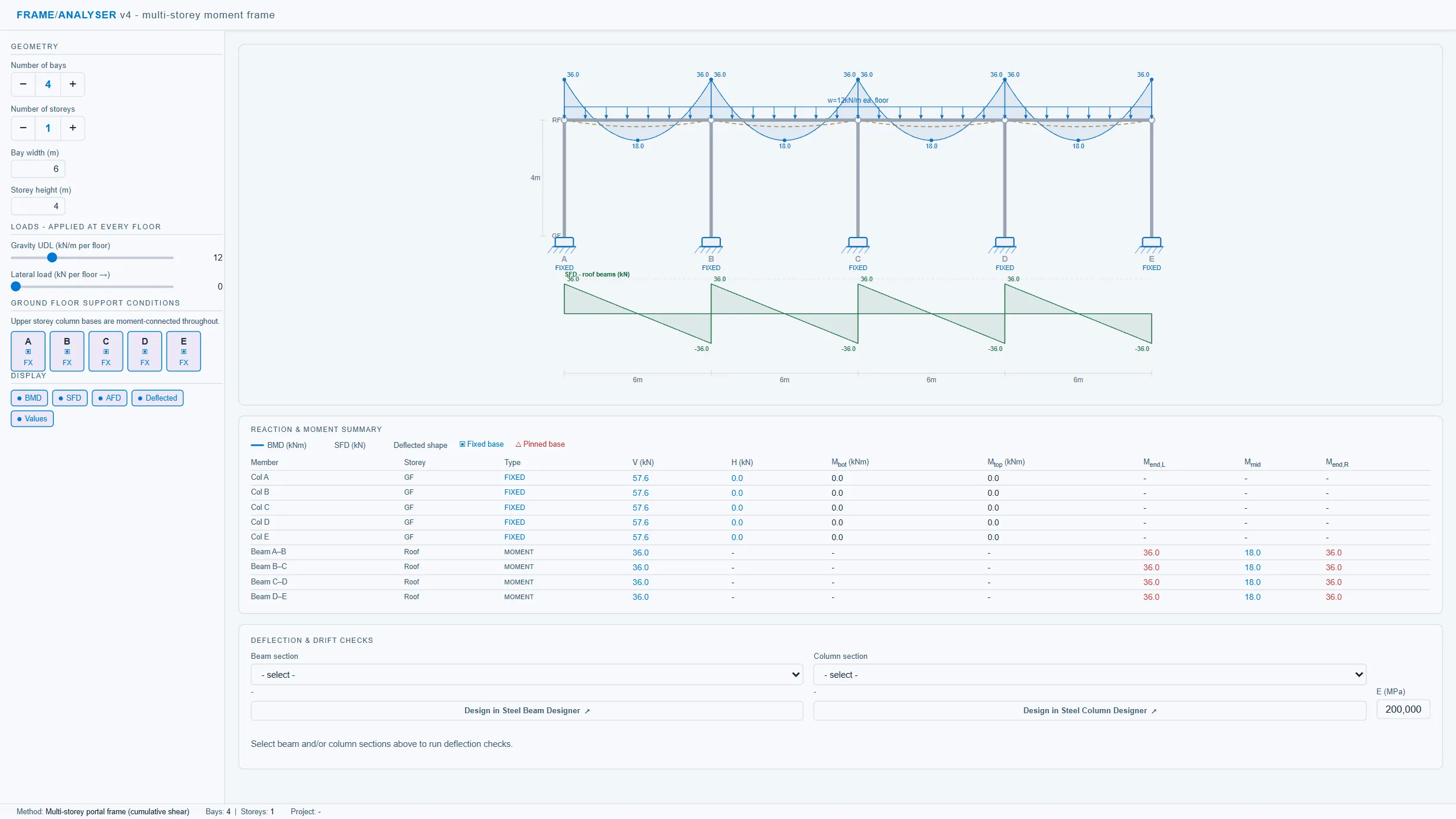 Moment Frame Visual Analyzer running in the CoLateral workspace