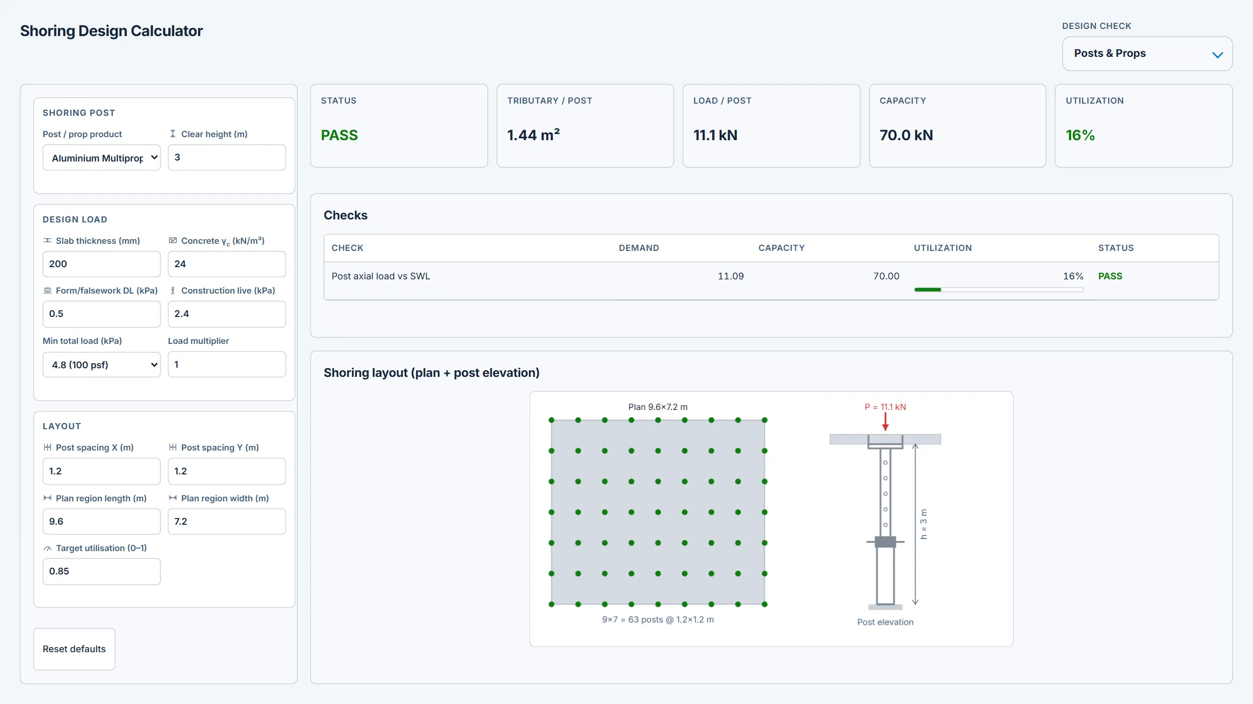 Shoring Design Calculator running in the CoLateral workspace