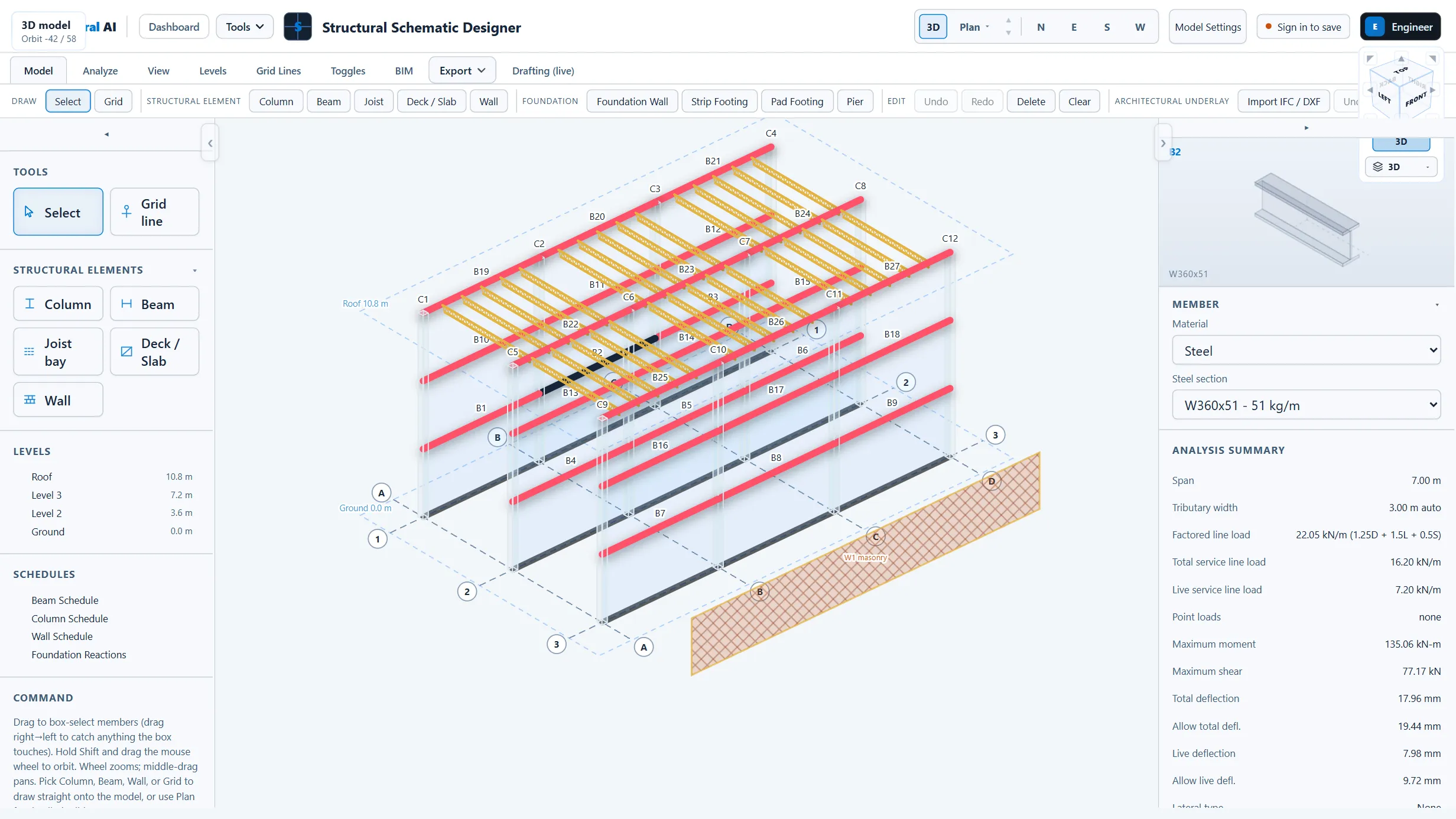 Structural Schematic Designer running in the CoLateral workspace